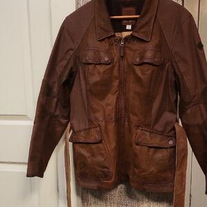 Timberland Distressed Leathwr And Canvas Jacket Lined